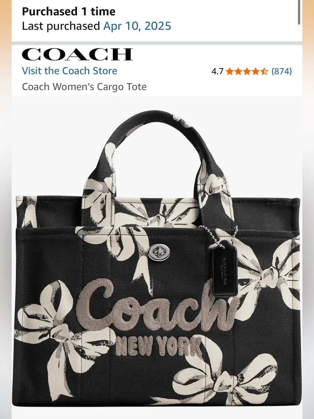 Coach Black & Cream Floral Logo Canvas Tote